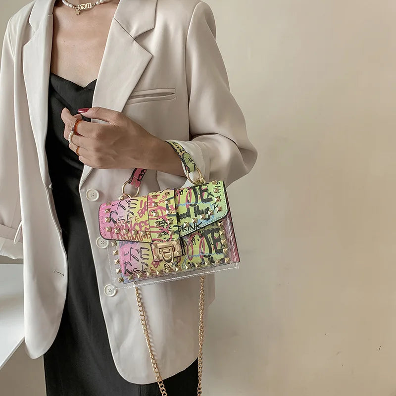Studded Graffiti Crossbody Bag