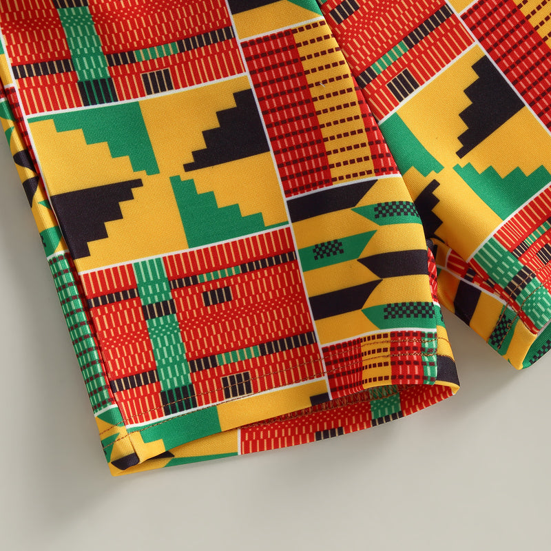 African Style Casual Street Chest Pocket Shirt + Short Trousers