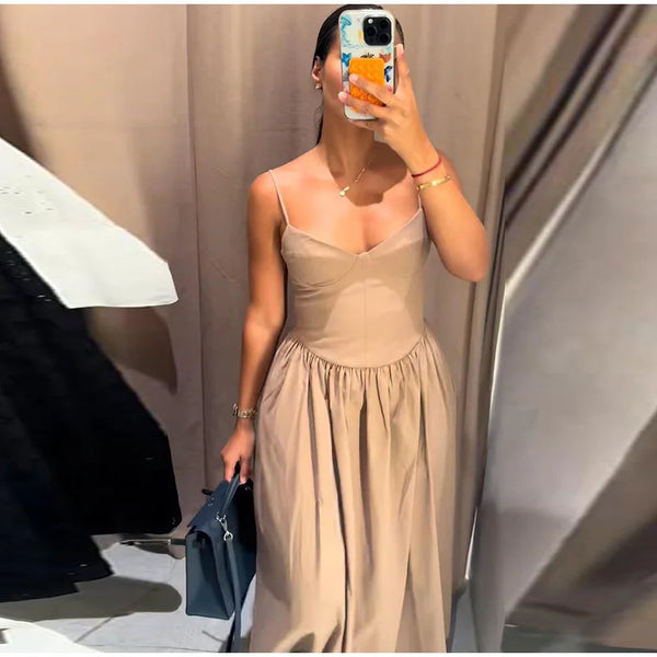 V-neck Backless Sleeveless A-line Dress