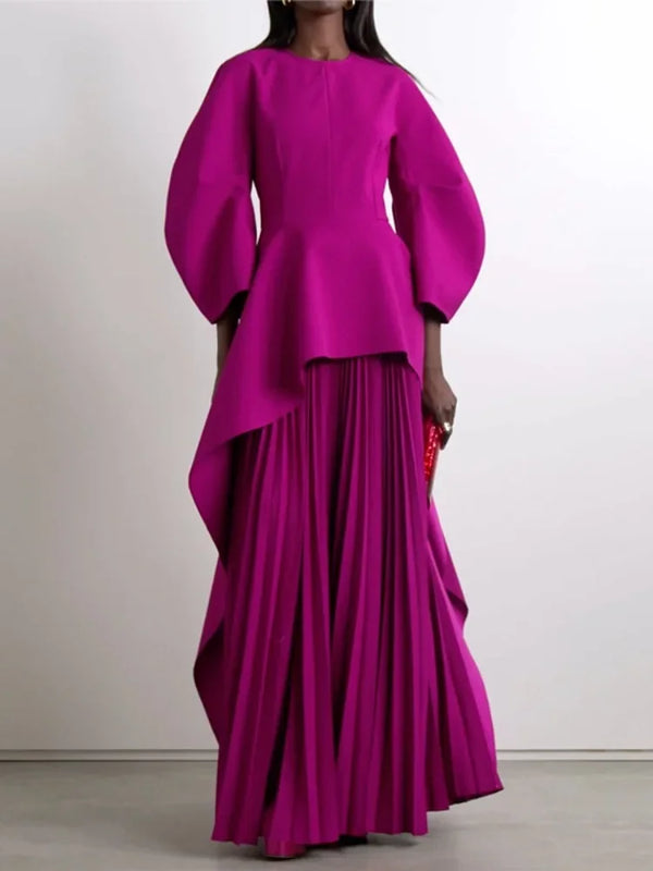 CAMINA New Spring Fuchsia Banquet Long Sleeve Dress