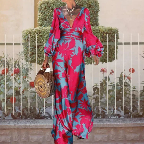V-neck High-waisted Long Dress