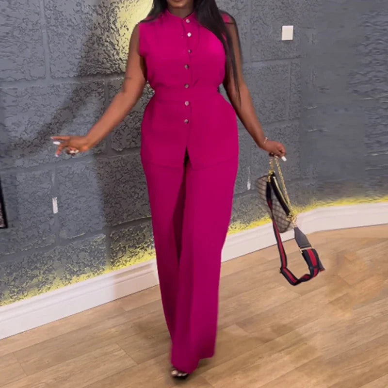 Shirt Top & Cuffed Pants  Wide Leg Pant Sets Two Piece