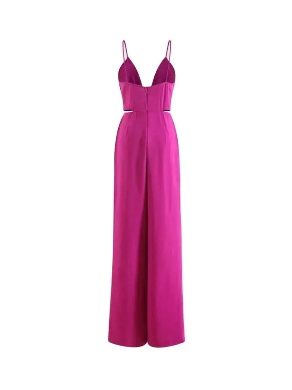 Pleated Wide Leg Jumpsuits, Sexy Backless With Zipper,