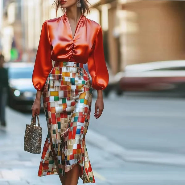 Summer Maxi Mermaid Wrap Rainbow Plaid Skirt