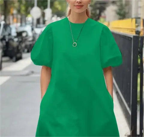 Trendy Round-neck Simple Short Sleeves A-line Mini Dress
