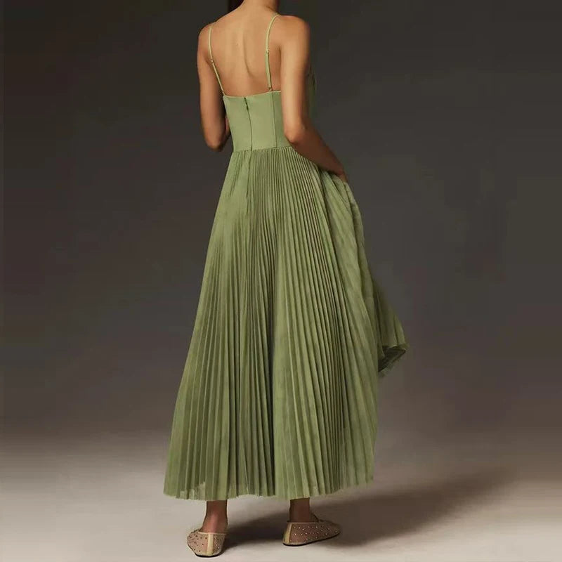 Backless Bridesmaid Spring High Girdling Pleat Long Dress