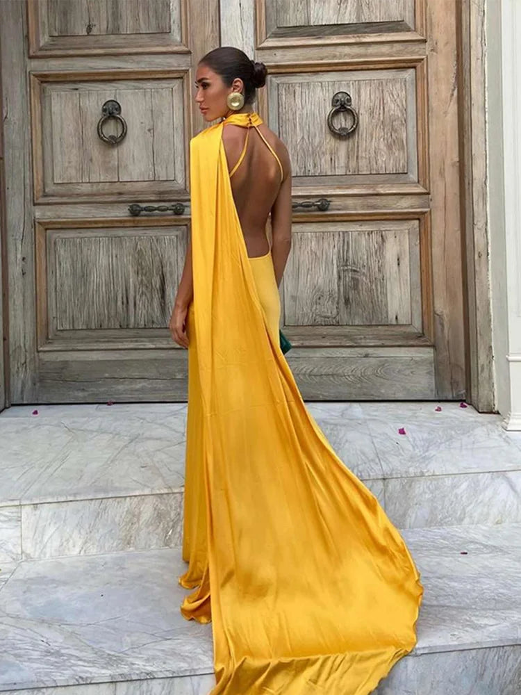 Elegant Solid Ribbon Off Shoulder Sleeveless Backless Slim Dress