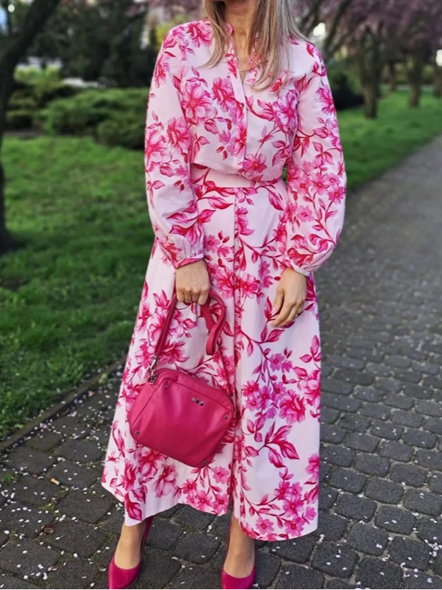 CAMINA Long Sleeves Shirts Tops+Vintage High Waist Long Skirt