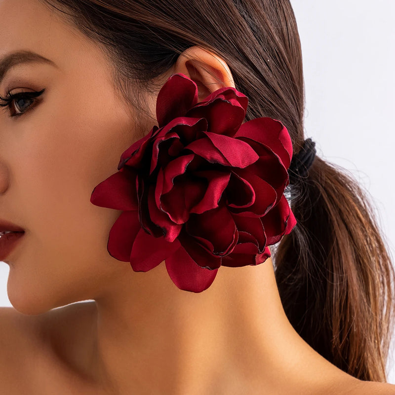 CAMINA Hyperbole White Red Large Flower Earrings