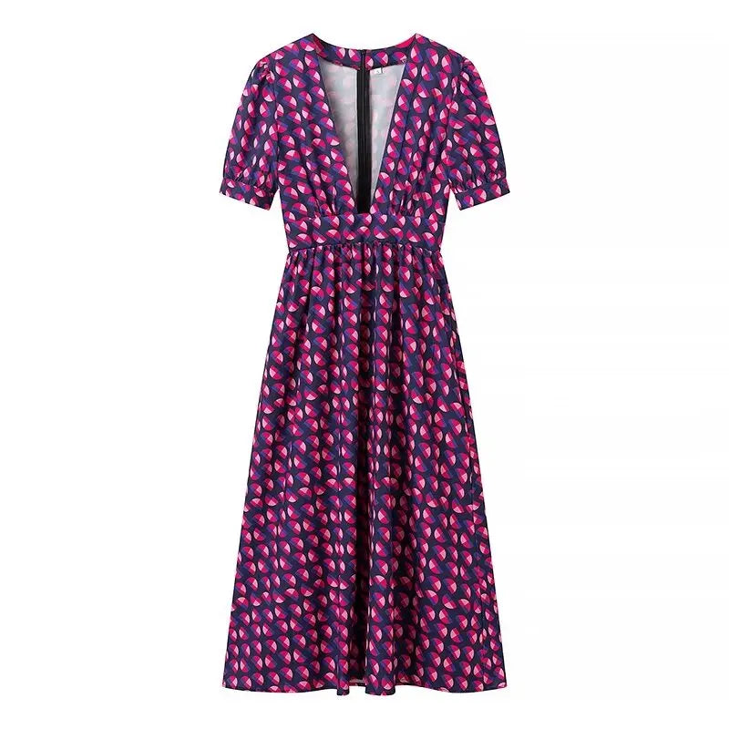 Vintage Sexy V-neck Violet Dress With Pocket
