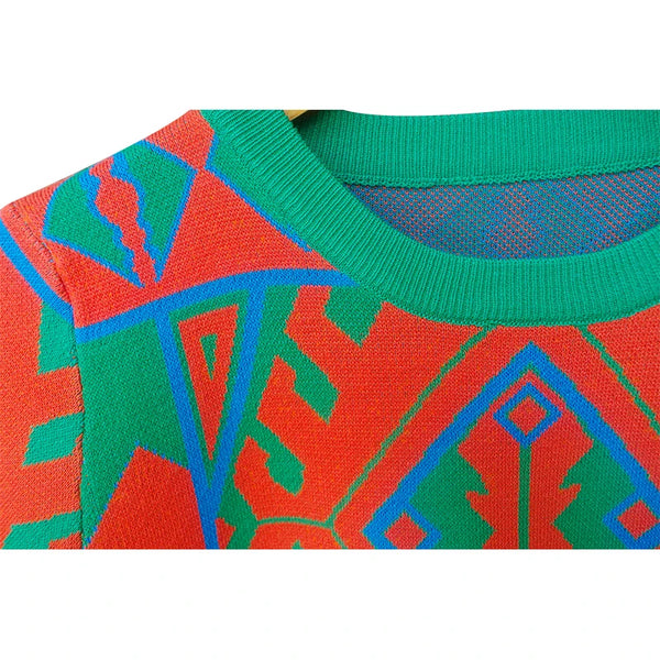 Summer Vintage Patchwork Geometric Pattern Knitted Sweater