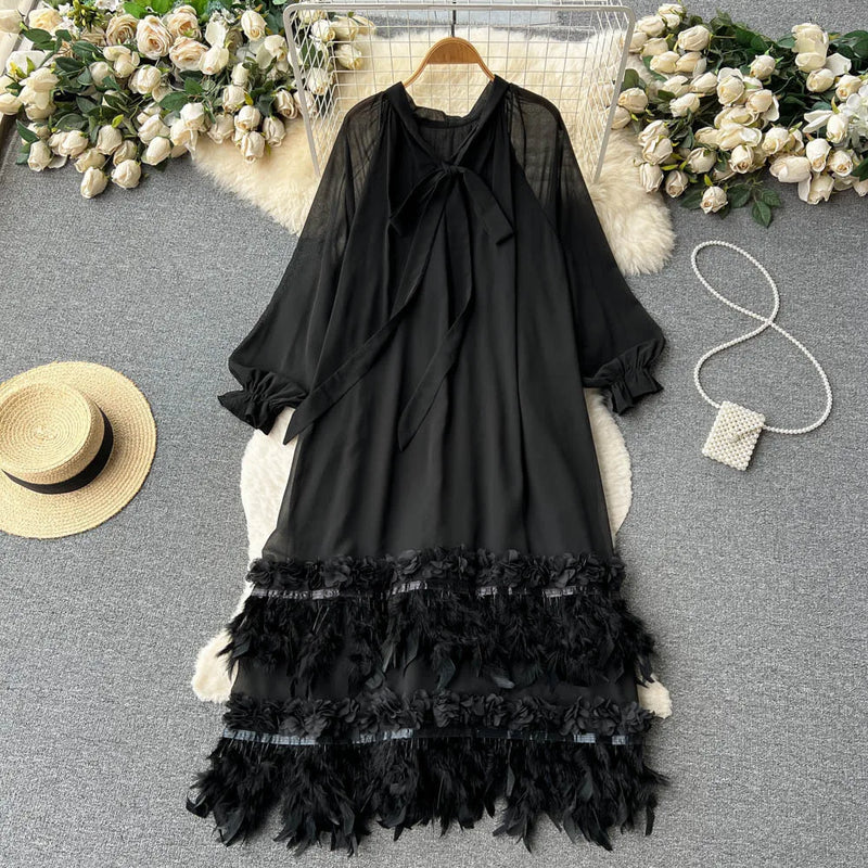 Tasel Spliced Design Elegant Long Dress