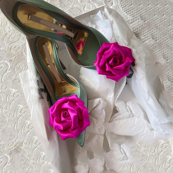 rose flower high heels pointed toe