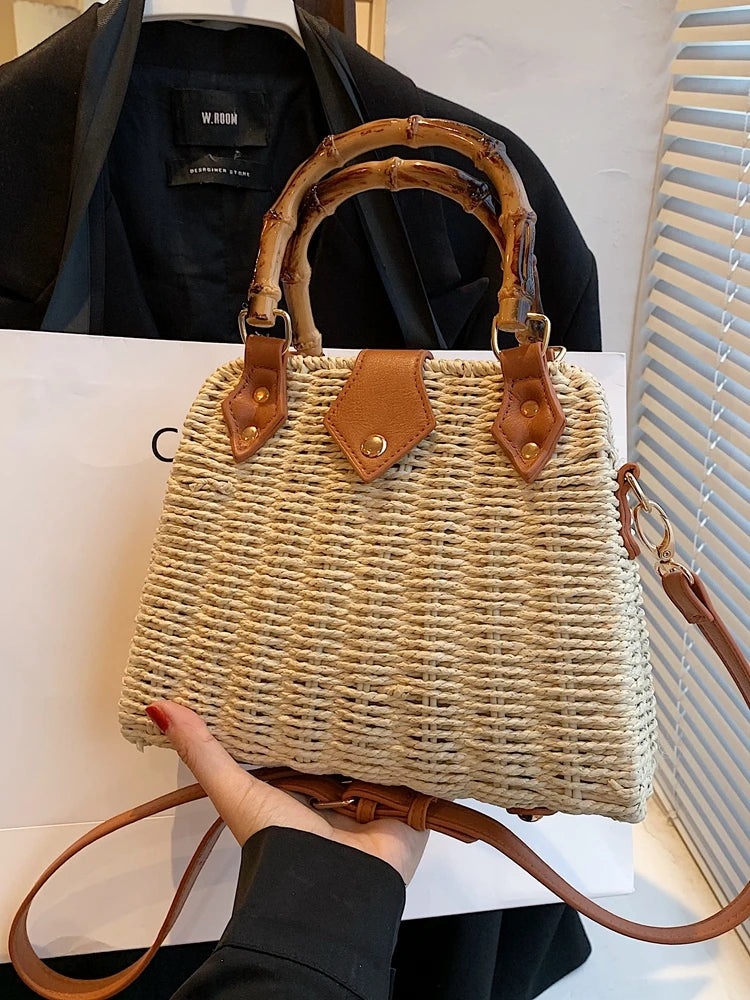 Summer Exquisite Bamboo Straw Woven Shoulder Bag