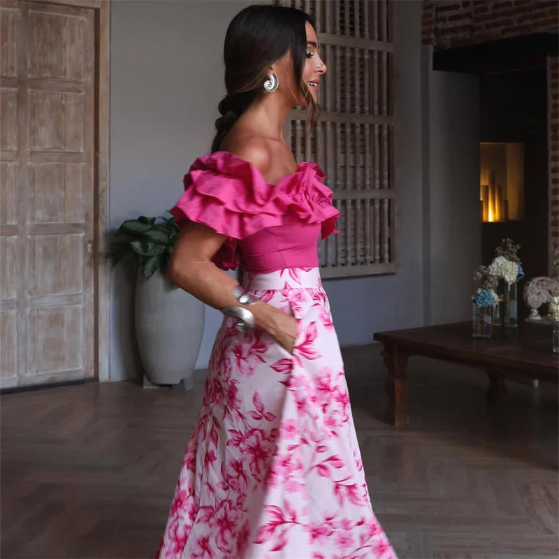 Summer Versatile High Waisted Flower Print Long Skirt