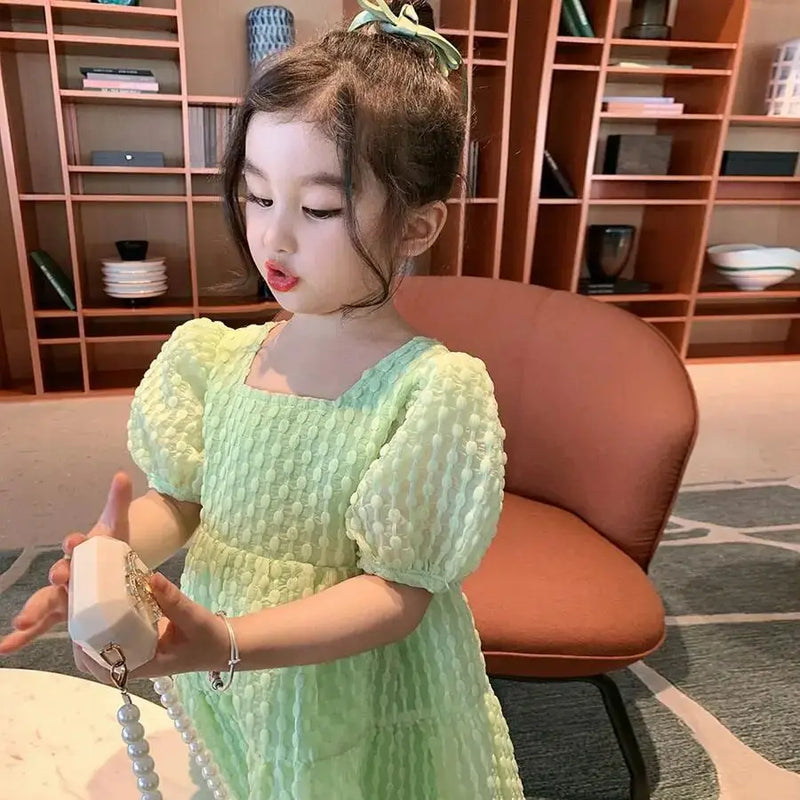 Short Sleeve Open Back Bow Princess Dress