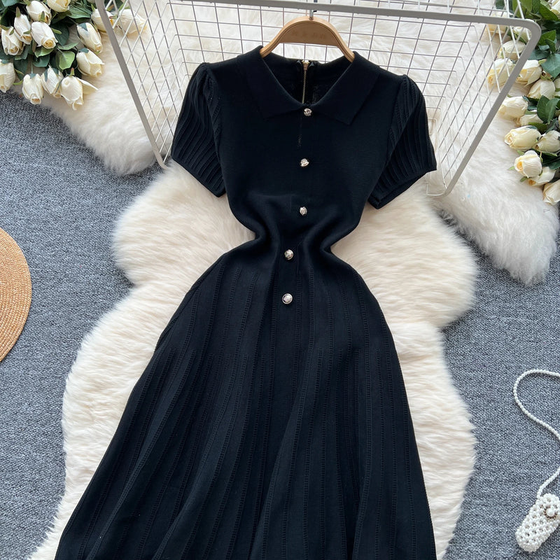 Sleeveless Single-Breasted Turn-down Collar Elastic Bodycon Dress