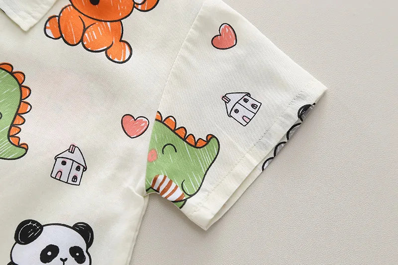 Toddler Boys Print Animal Short Sleeve Shirts + Shorts Suits