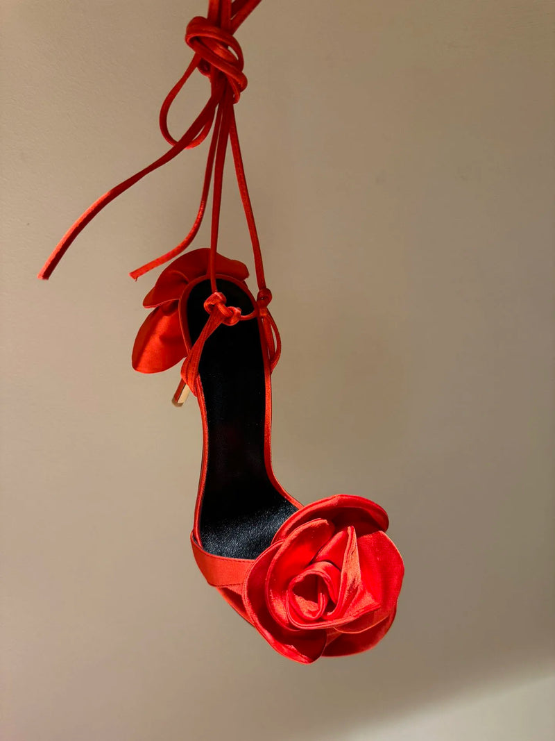 Silk Rose High Heel Strap Sandals