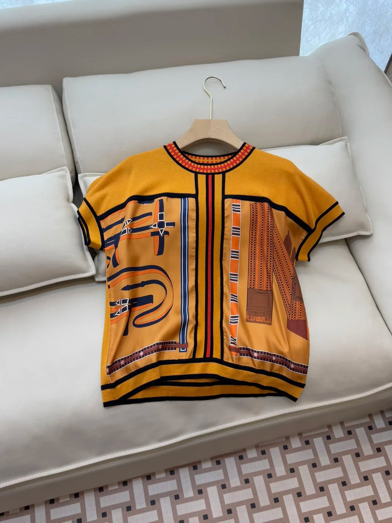 Spliced Knit T-Shirt Short Sleeve Top And Short