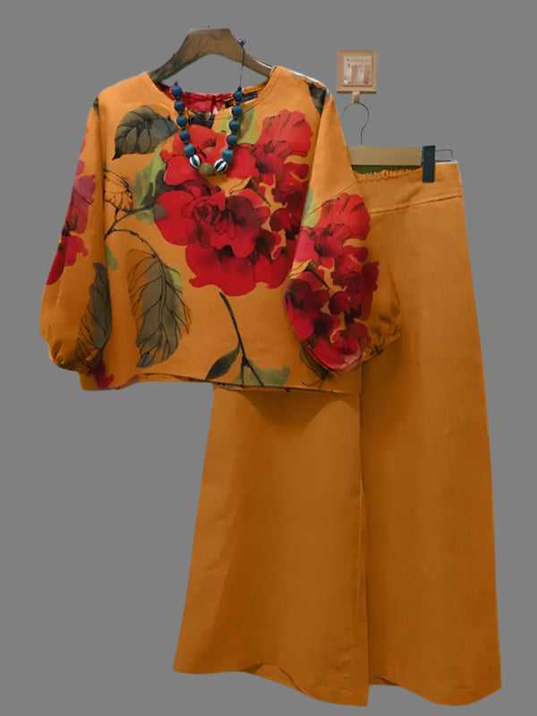 CAMINA Autumn Floral Blouse Pants Sets