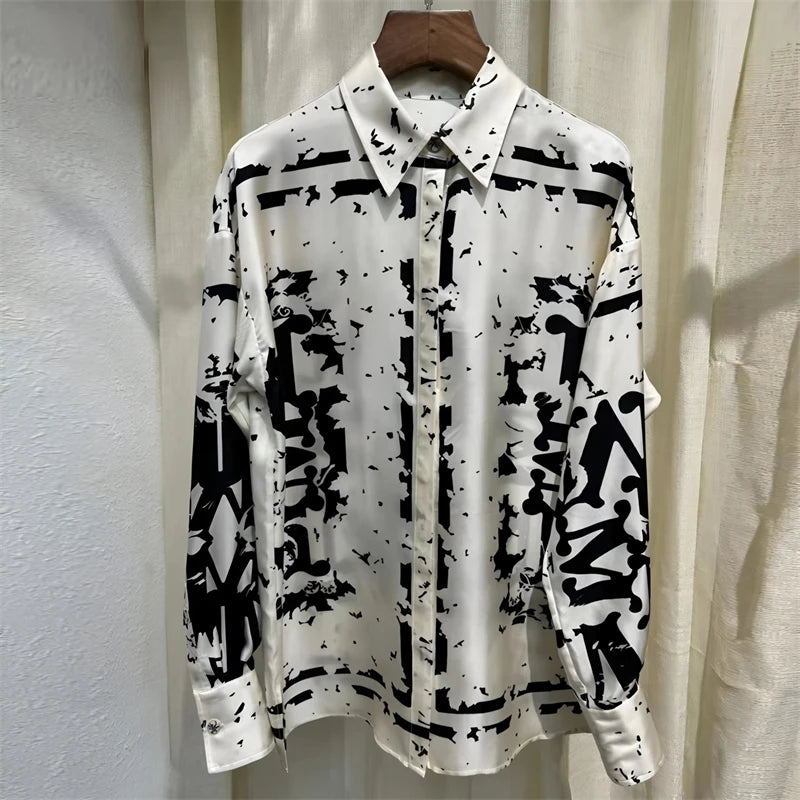 Vintage Shirt Autumn Long Sleeve Luxury Print Blouses