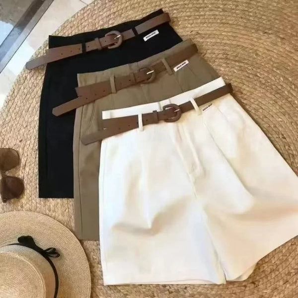 Chic Office Lady's Shorts With Belt Straight Leg