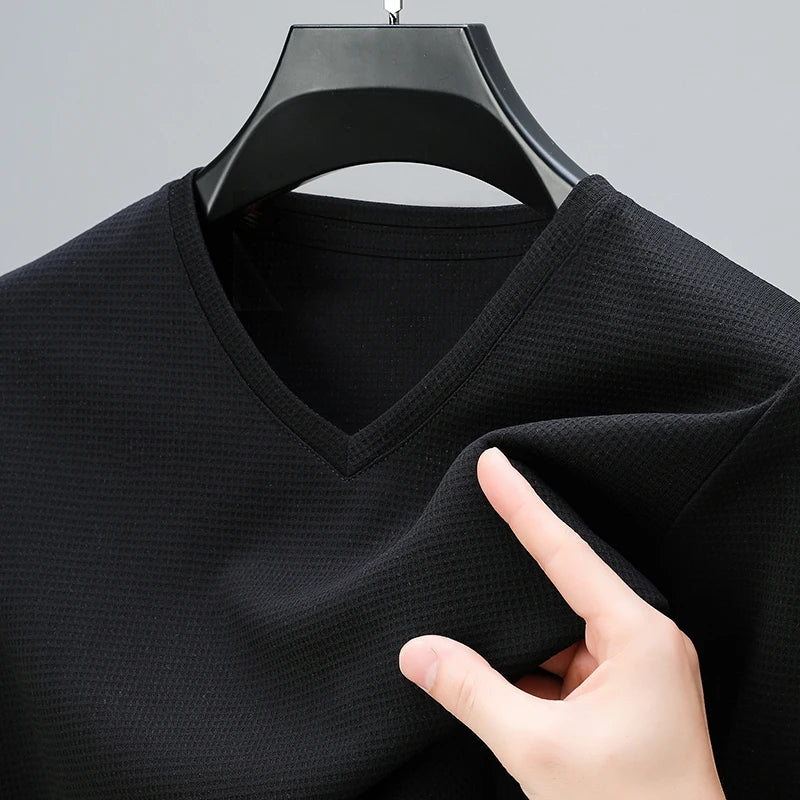 Waffle V Neck Short Sleeved T-shirt