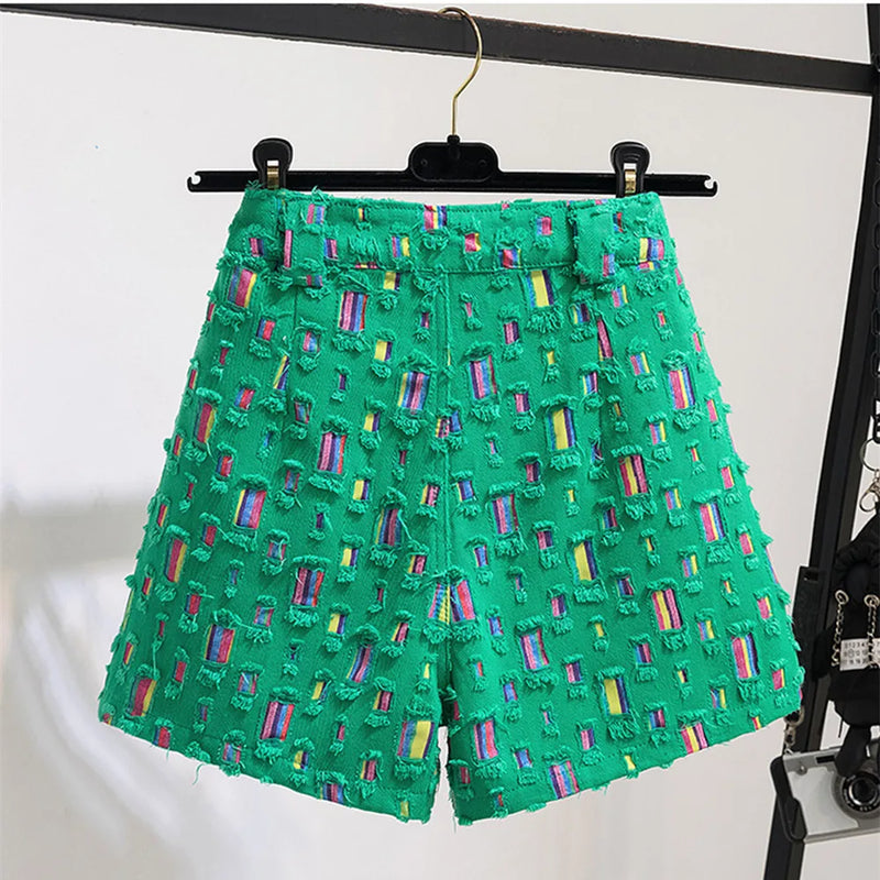 Denim High Waist Worn Loose Burr Hole Shorts