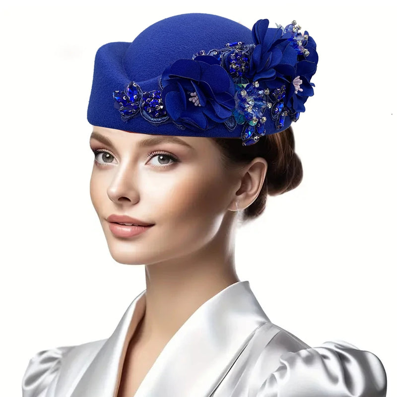 Church Fascinator With Flower Ladies Soft Beret Caps