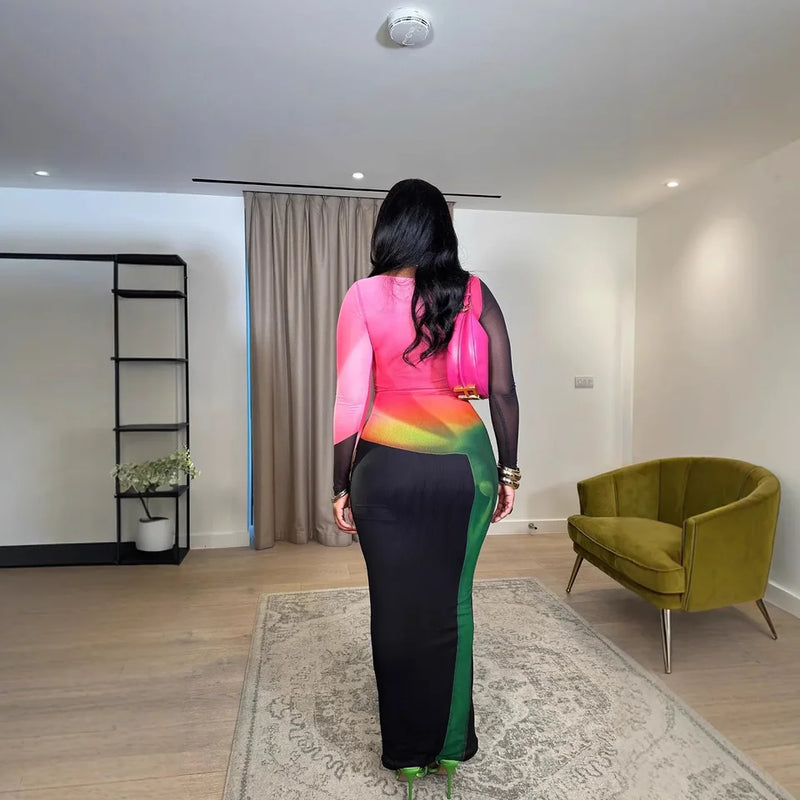 Colorful Printed Maxi Midi Dress