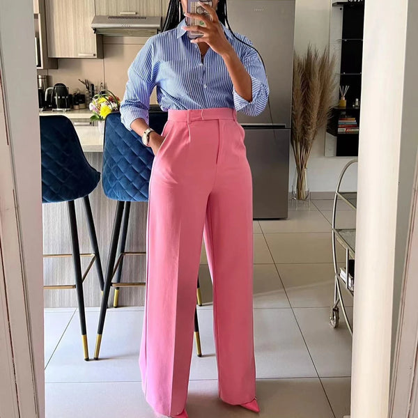 Elegant Wide Leg Pant High Waist Straight Trousers