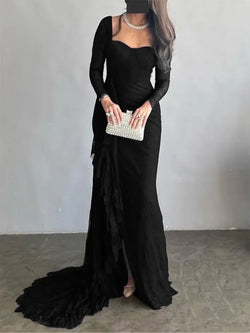 Elegant Lace Square Neck Long Sleeves Skinny Dress