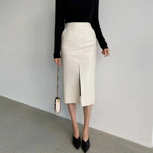 Slim Straight Faux Leather Skirt