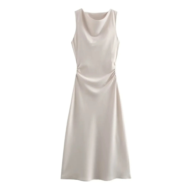 Sleeveless Temperament Silk Midi Long Dress