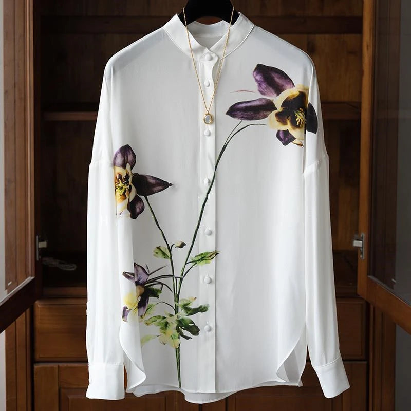 Vintage Shirt Autumn Long Sleeve Luxury Print Blouses