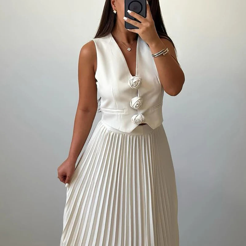 Sleeveless V Neck Vest 2 Pieces Set