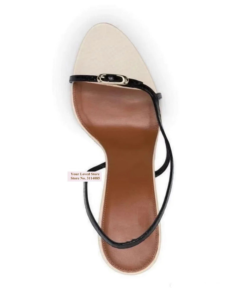 Beige Black Snakeskin Patchwork Sandals