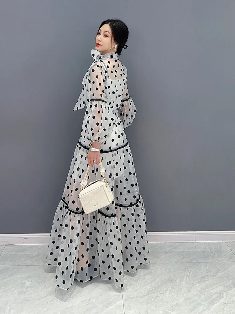 Dots Long Dress Women Big Hem