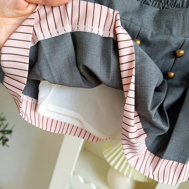 Pink Short Sleeved Tie Shirt+Pleated Skirt