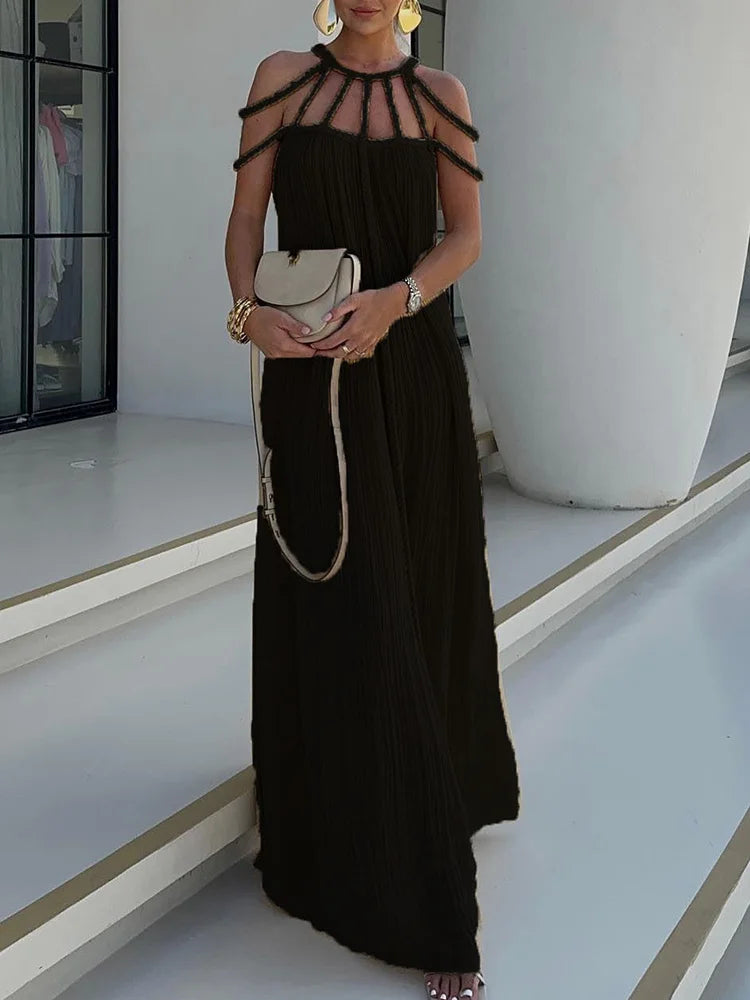 Beach Style Sleeveles Summer Hollow Out O-Neck Dress