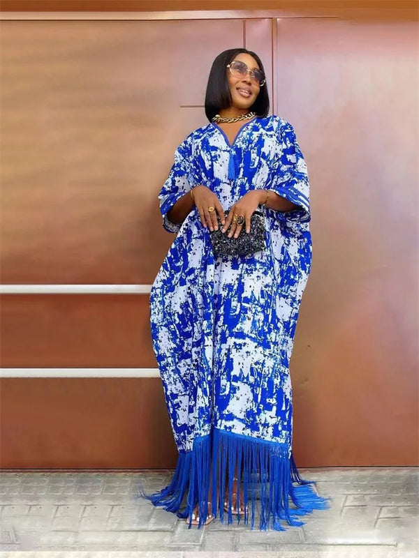 Short Sleeve Loose Tassel Maxi Dress