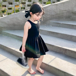 Summer Toddler Girls Dress Black Sweet Cool Wind Backless