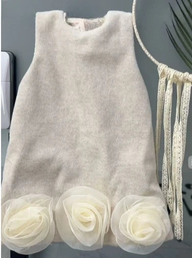 Beautiful Tweed Dress with Big Flower