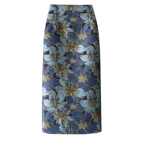 Floral Printed Wrap High Waist Split Skirt
