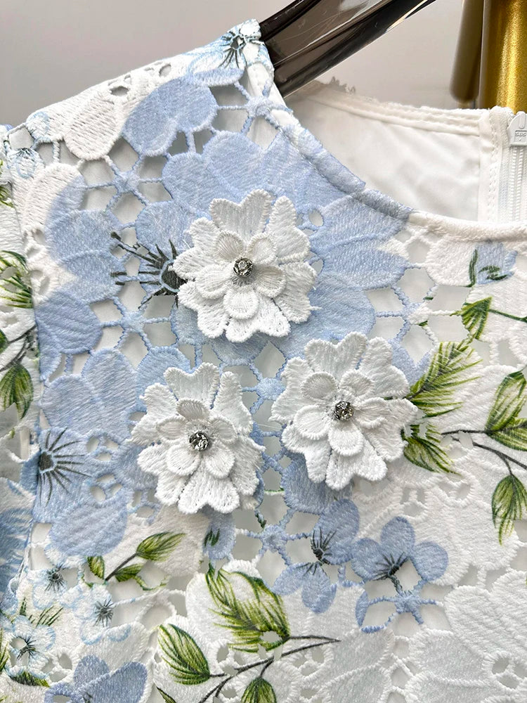Boho Floral Hollow Embroidery A-Line Dress