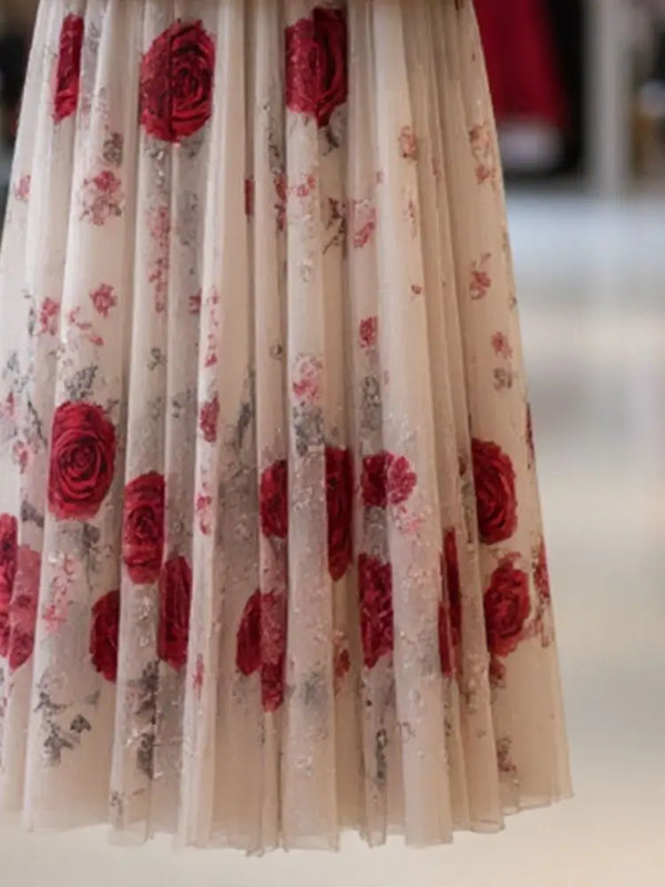 Rose High Waist Slim Pleated Long Skirt
