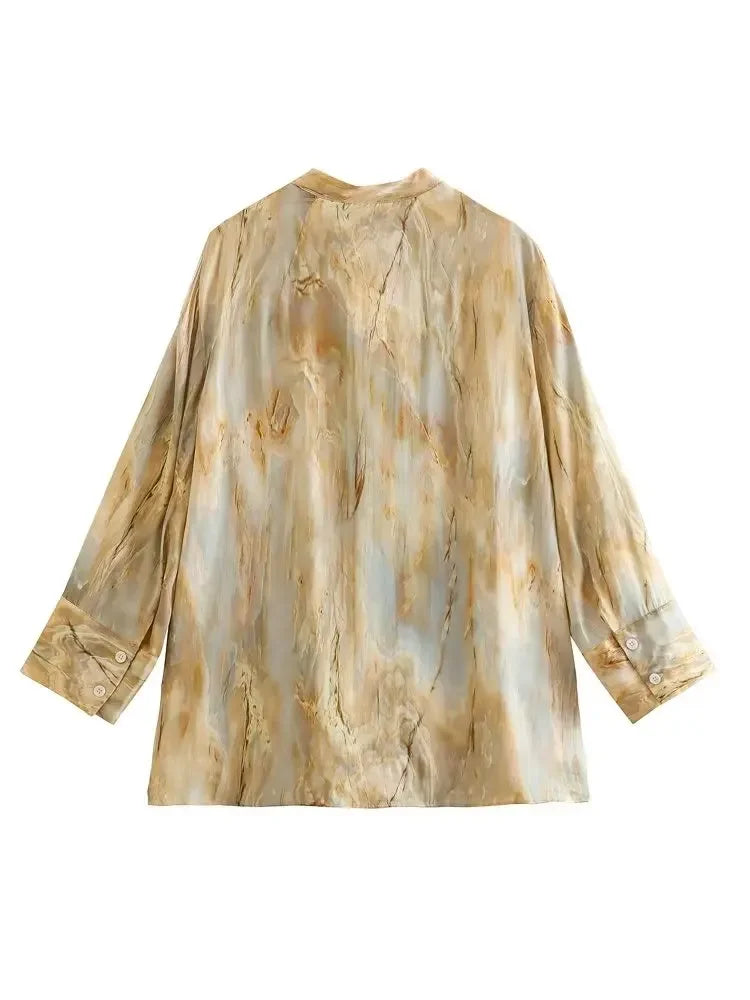 Women's Shirt and Pants Set Process Tie Dyed Silk Satin