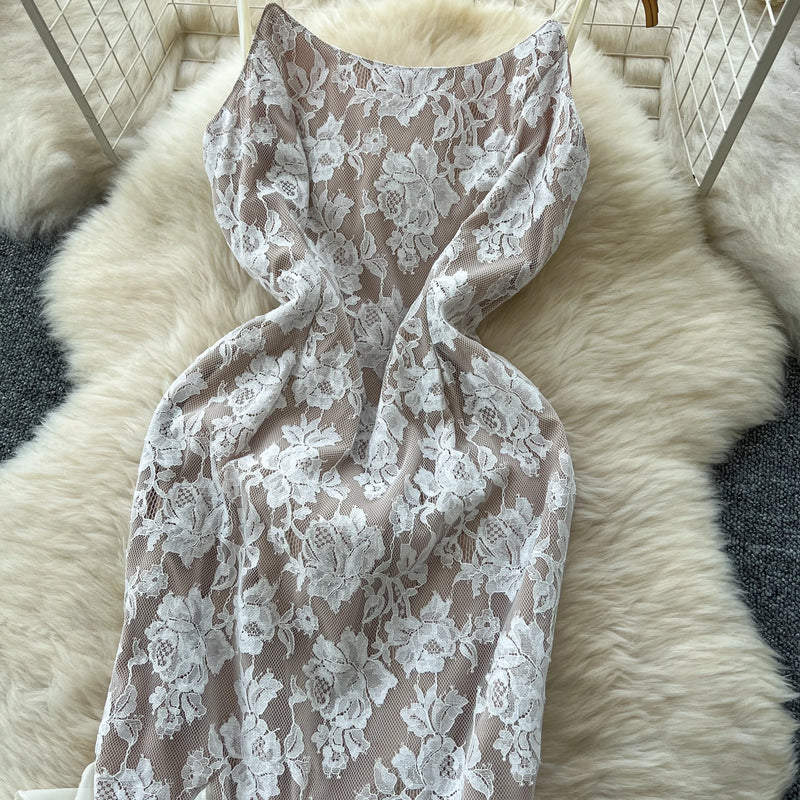 Chic Elegant Vintage pencil slim lace ruffle Spliced dress