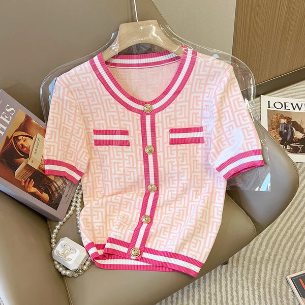 Classic Style Geometry Jacquard Sweater O-neck Shirts Knitted Elastic Slim Fit